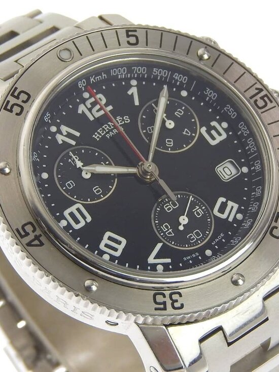 HERMES Clipper Watches CL2.910 blackDial Stainless Steel Quartz Chronograp... main image 6